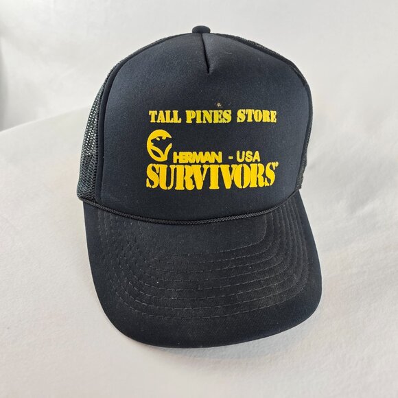 Vintage Foam Trucker Hat Mens Snapback Black Herman-USA Survivors Tall Pines - Picture 4 of 10